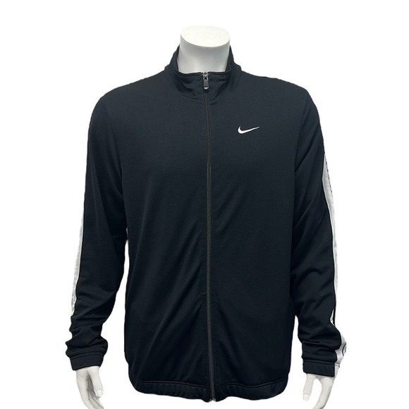 Nike Black White Two Stripe Track Running Swoosh Full Zip Jacket Size XL X-Large - Picture 3 of 12